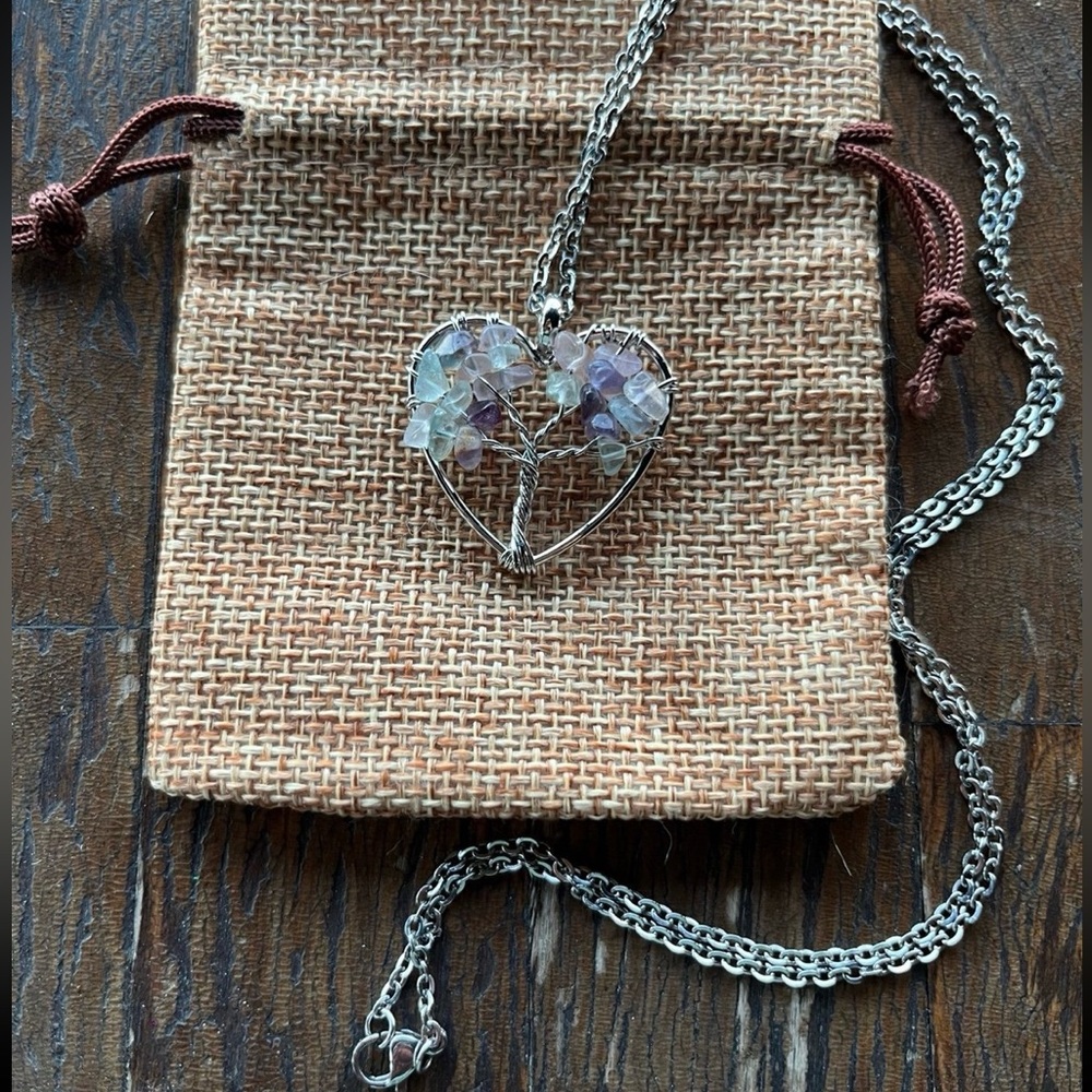 Fluorite Heart Necklace Fluorite Pendant Crystal Heart Necklace Rainbow Fluorite